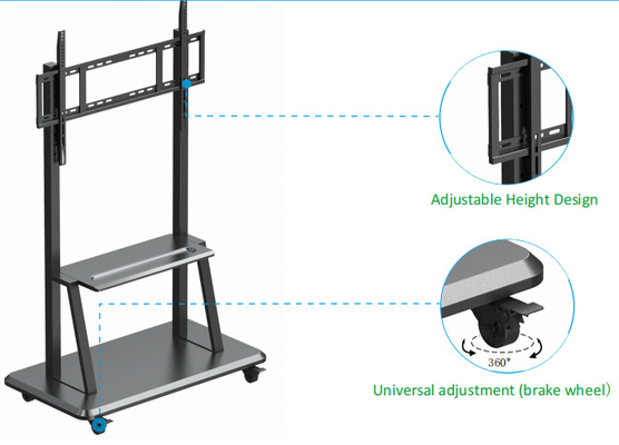 Ηλεκτρονική βάση φορητής 220LBS 800x600mm Μαύρη μεταλλική 52-86 ιντσών για οθόνη αφής