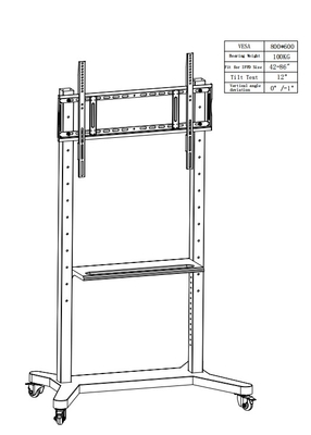 55" - 86" Ρυθμίσιμο Mobile TV Stand με τροχούς, συμβατότητα για 43" - 100" επίπεδες/κυμμένες οθόνες μέχρι 220 lbs Steel Frame, 5 επιλογές ύψους, Rolling TV Cart