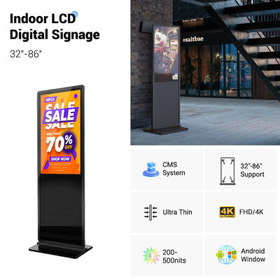 Ψηφιακό περίπτερο διαφήμισης Digital Signage 55 65 ιντσών με ανάλυση 3840*2160, φωτεινότητα 500 Nits και λειτουργία SDK